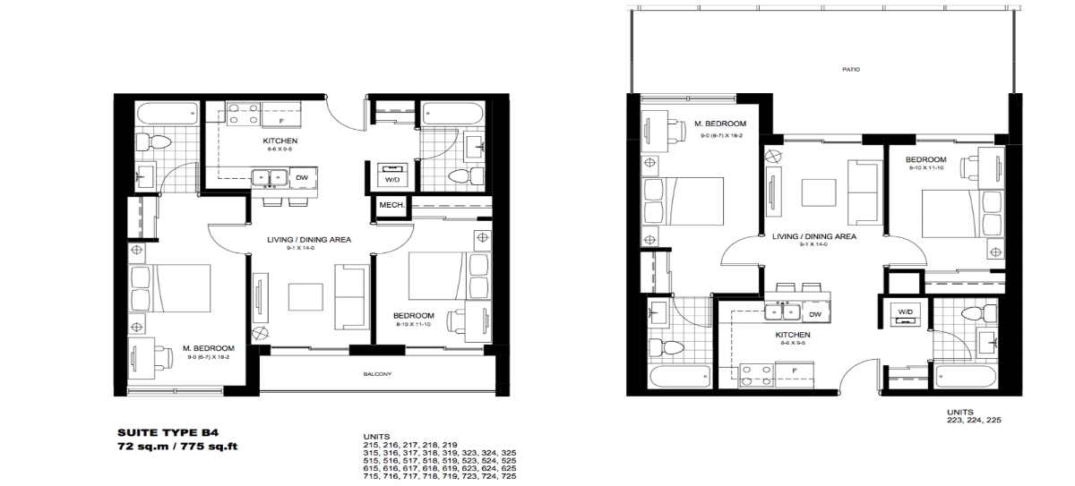 2 Bedroom Suite B4 . $1,775 / month SOLD OUT Click For Virtual Tour