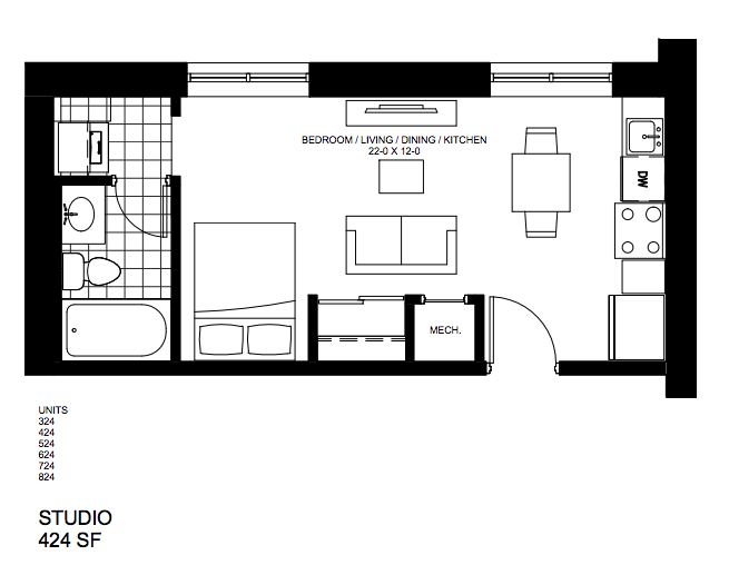 Studio Suite $1,400 / month SOLD OUT Click for Virtual Tour