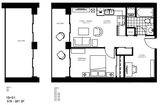 1 Bedroom + Study Study 1. $1,525 SOLD OUT Click for Virtual Tour