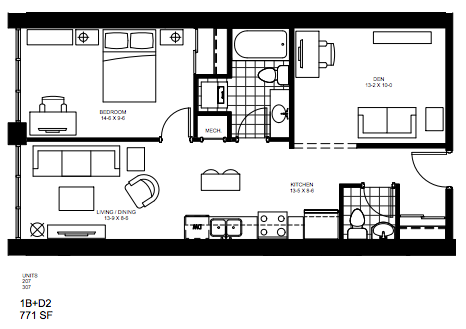 1 Bedroom + Den Den 2. $1,550 SOLD OUT Click for Virtual Tour