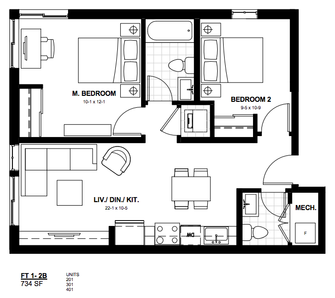 2 Bedroom Suite FT 1. $1,700 / month SOLD OUT Click for Virtual Tour
