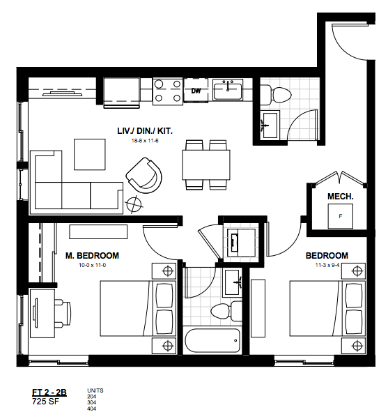 2 Bedroom Suite FT 2. $1,700 / month SOLD OUT Click for Virtual Tour