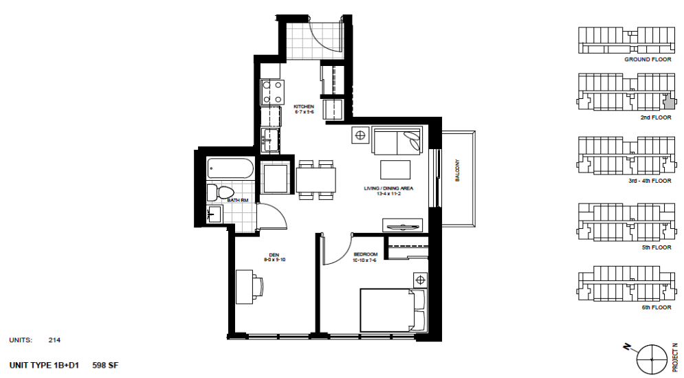 1 Bed + Den Suite 1B+D1 . $1,650 / month