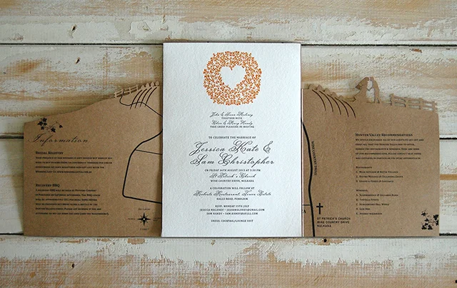 Another fabulous wedding invitation suite complete with cut-out silhouette of the Bride and Groom. Photo: Little Peach Co.