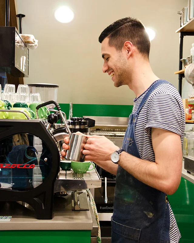 Dane - coffee angel - complete with tiny, off kilter halo. Photo: Ezra La Vin