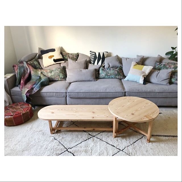 New coffee table setup. About 4 working days from idea to completion, I&rsquo;ve missed making things! All made from reclaimed wood, legs from the 150 year old floor joists taken out of @robryantown &lsquo;s studio and the tops from old floor boards.