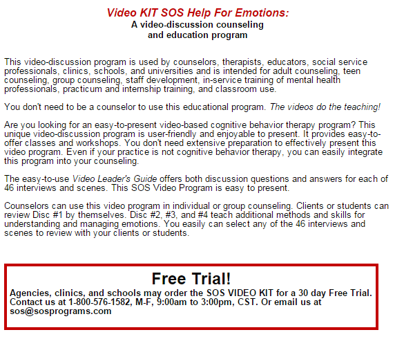 Psychologists, counselors and social workers teach with Video KIT SOS Help For Emotions.