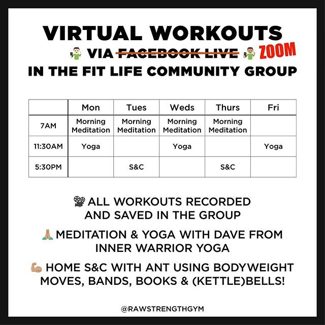 🤳 JOIN US FOR OUR VIRTUAL WORKOUTS IN THE FIT LIFE COMMUNITY FACEBOOK GROUP 🤳
-
🙏 Join Dave Balfe from Inner Warrior Yoga with a morning meditation Monday through Thursday @ 7am
-
🧘&zwj;♂️ Dave will also be taking Beginners Yoga Practice that you