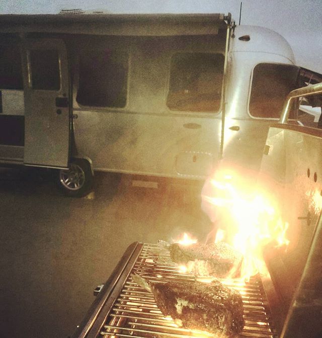 Grilling the goods!  #airstream #camping #carlsbad #roamandboard #roamtheplanet #statebeach #sandiego #siverbeauty #silverlining #101 #pch #goldcoast #westcoast #bambi #goroam