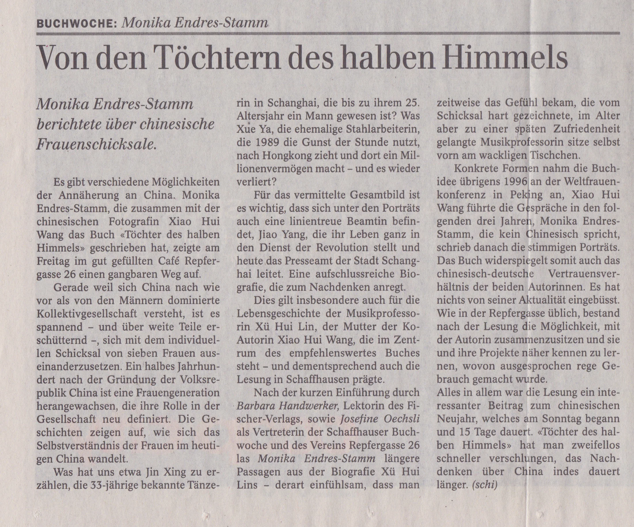 Schaffhauser Nachrichten, 30.1.2006