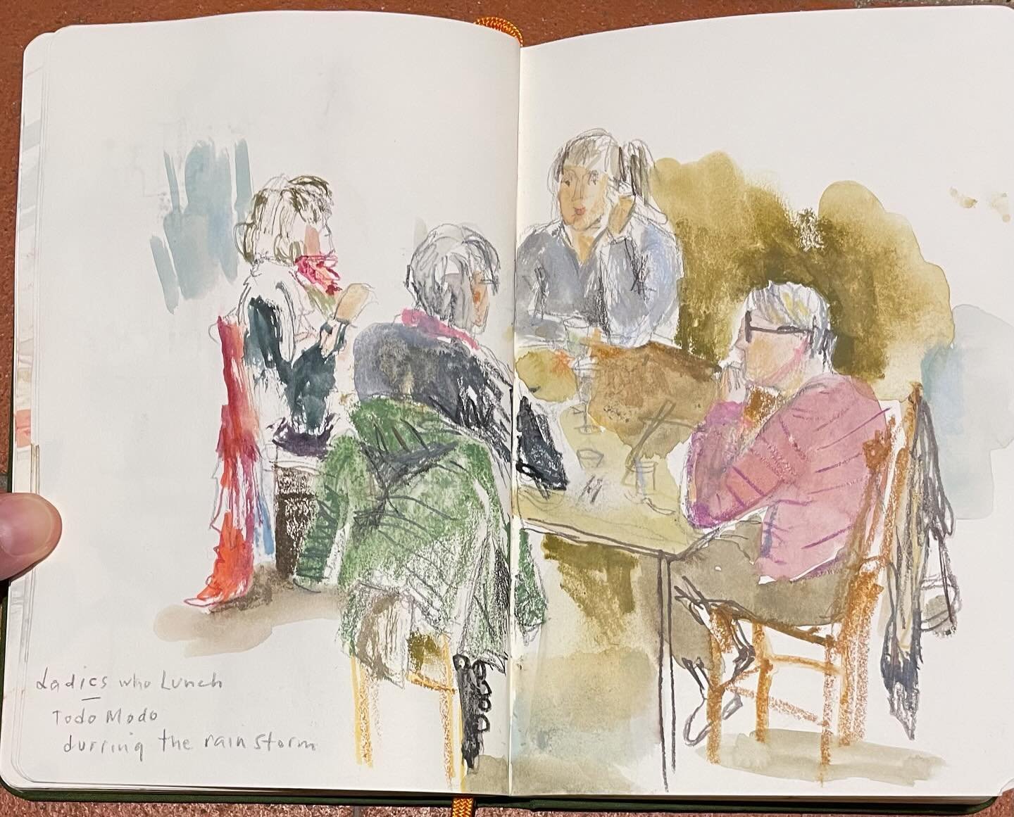 Today&rsquo;s post: here&rsquo;s some ladies who lunch, in Todo Modo bookshop in Florence. Since it was raining I ducked into this unique bookshop and settled in to draw. I took a little video of the place too. Also, I included a bit of my set up, I 