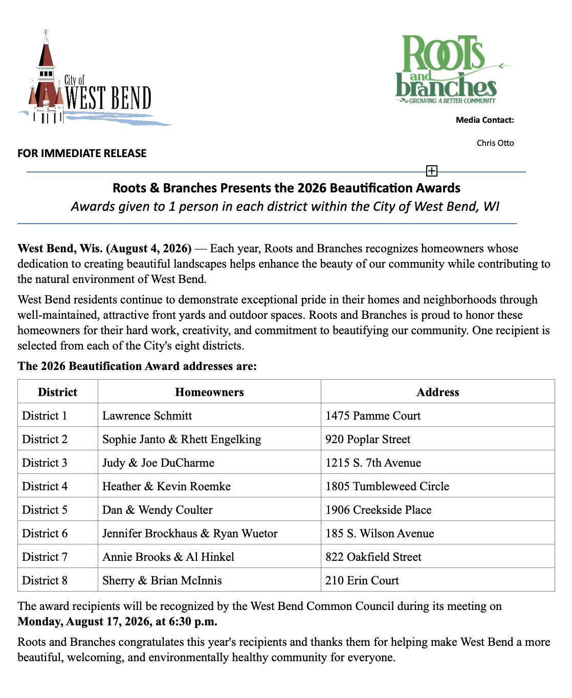 Roots &amp; Branches Presents the 2026 Beautification Awards Awards