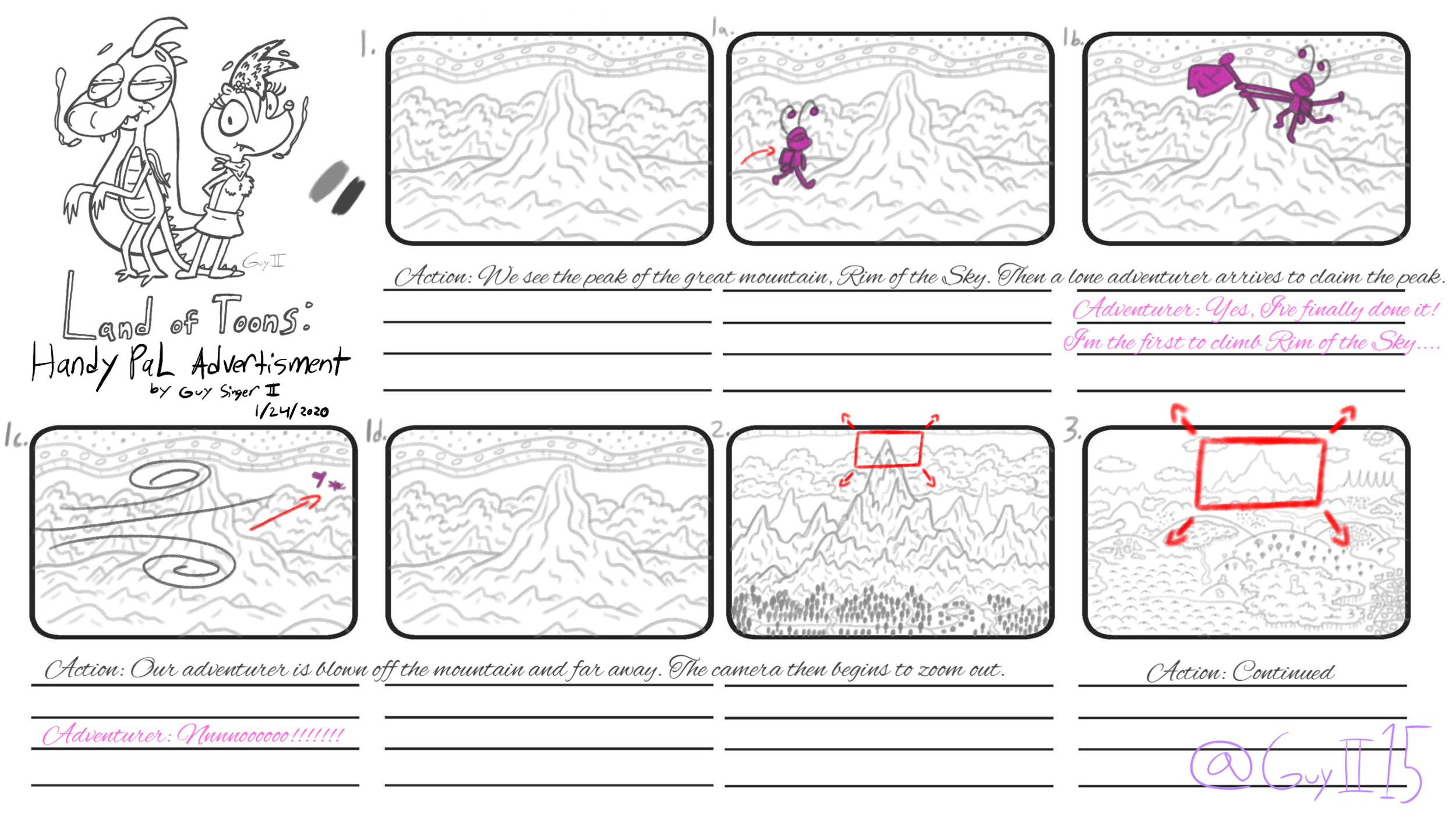 Land of Toons: Acme Labs Handy Pal, camera advertisement (Storyboard pg.1)