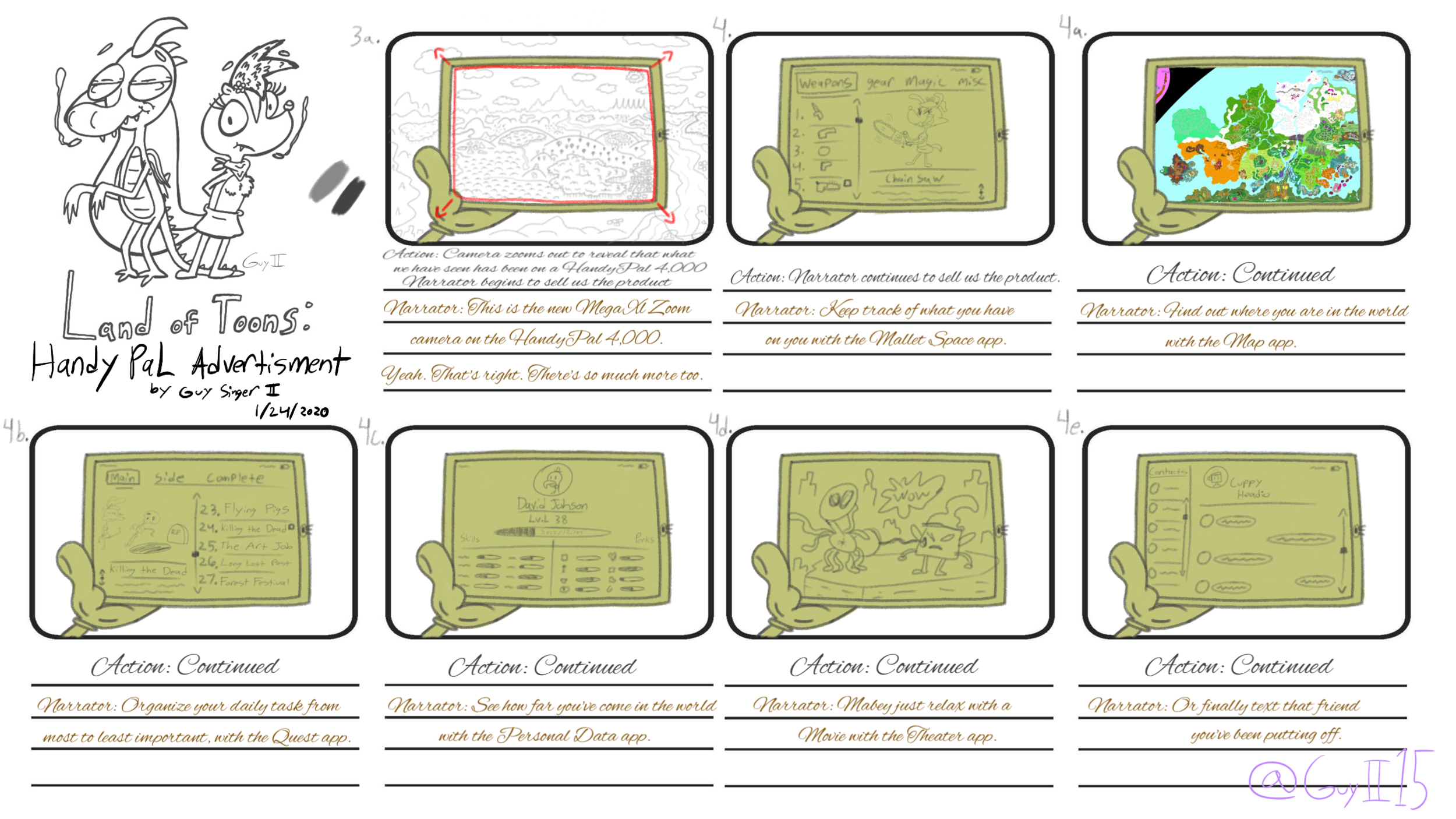Land of Toons: Acme Labs Handy Pal, camera advertisement (Storyboard pg.2)