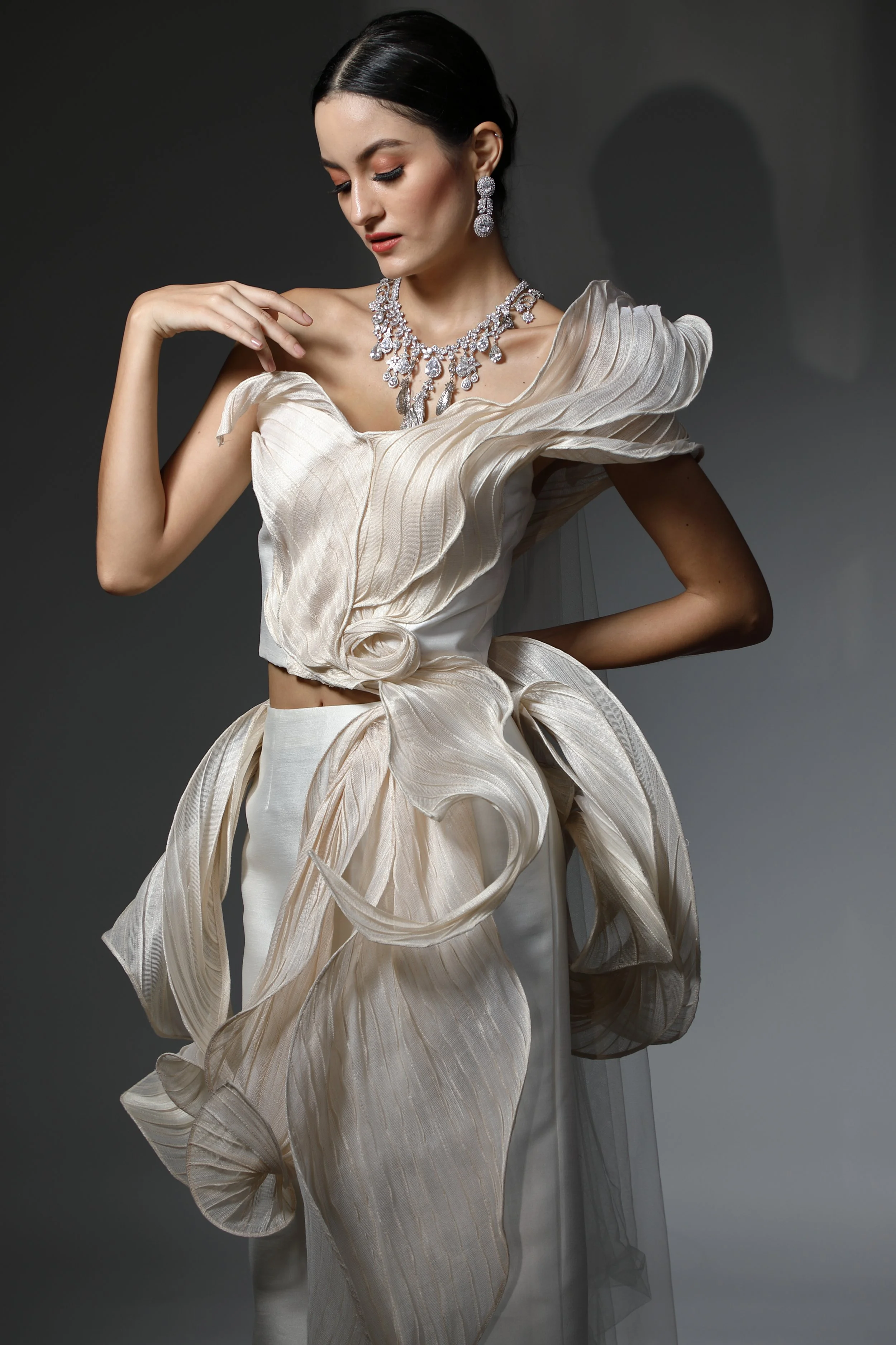 Sculptural One-Shoulder Bridal Set