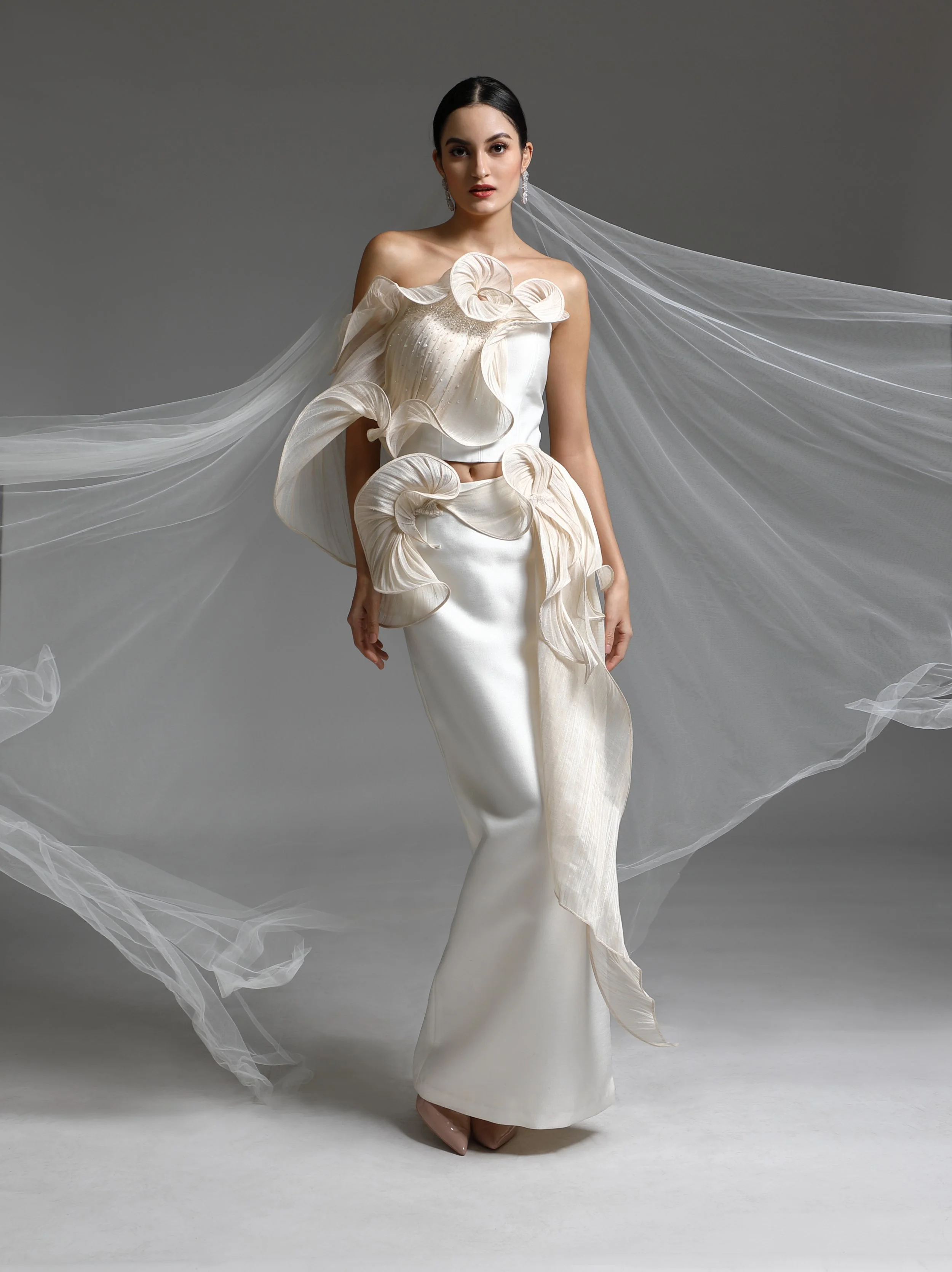 Off-Shoulder Bridal Set with Silver Embellishment