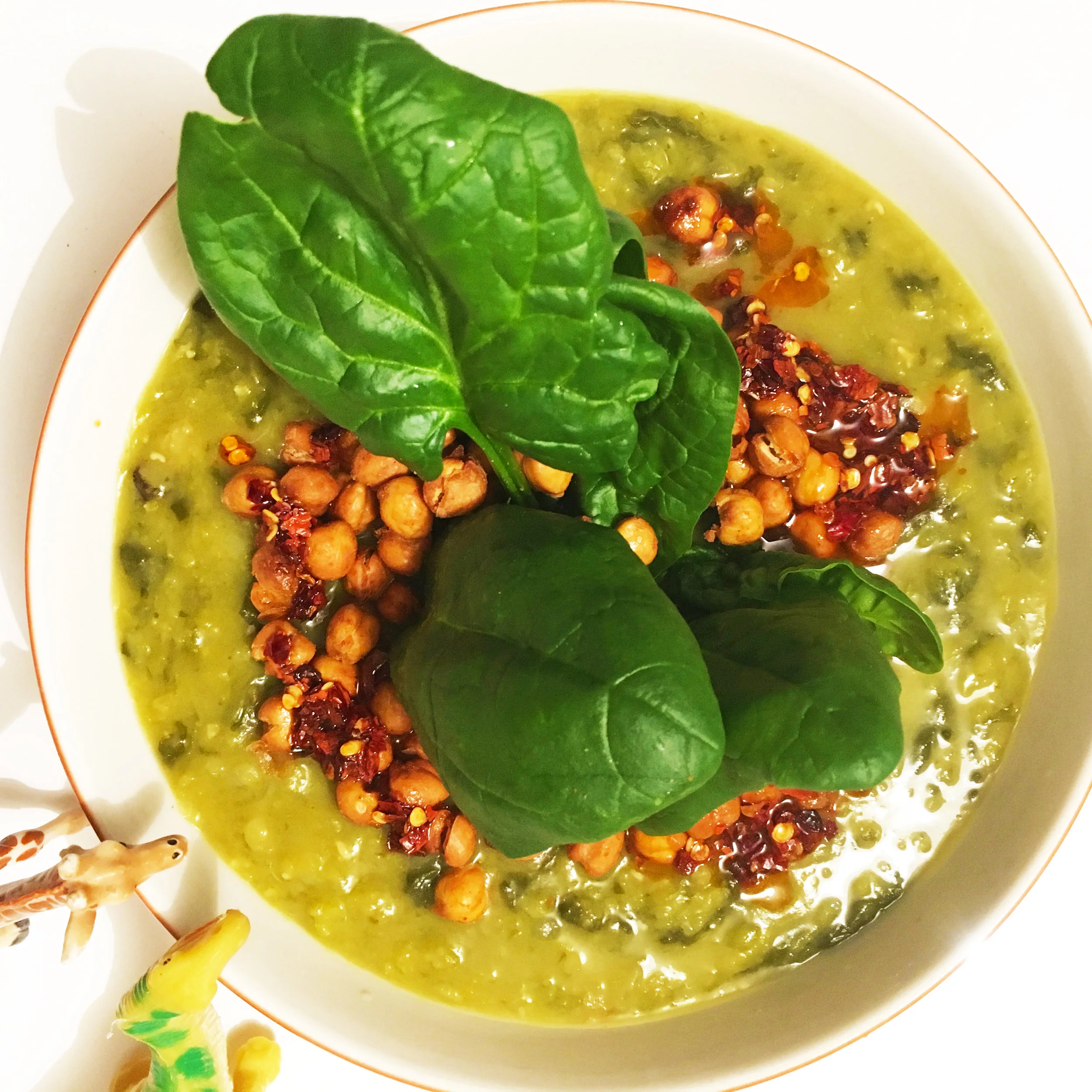 Greens Split Pea Soup (with Oven Roasted Chickpeas)