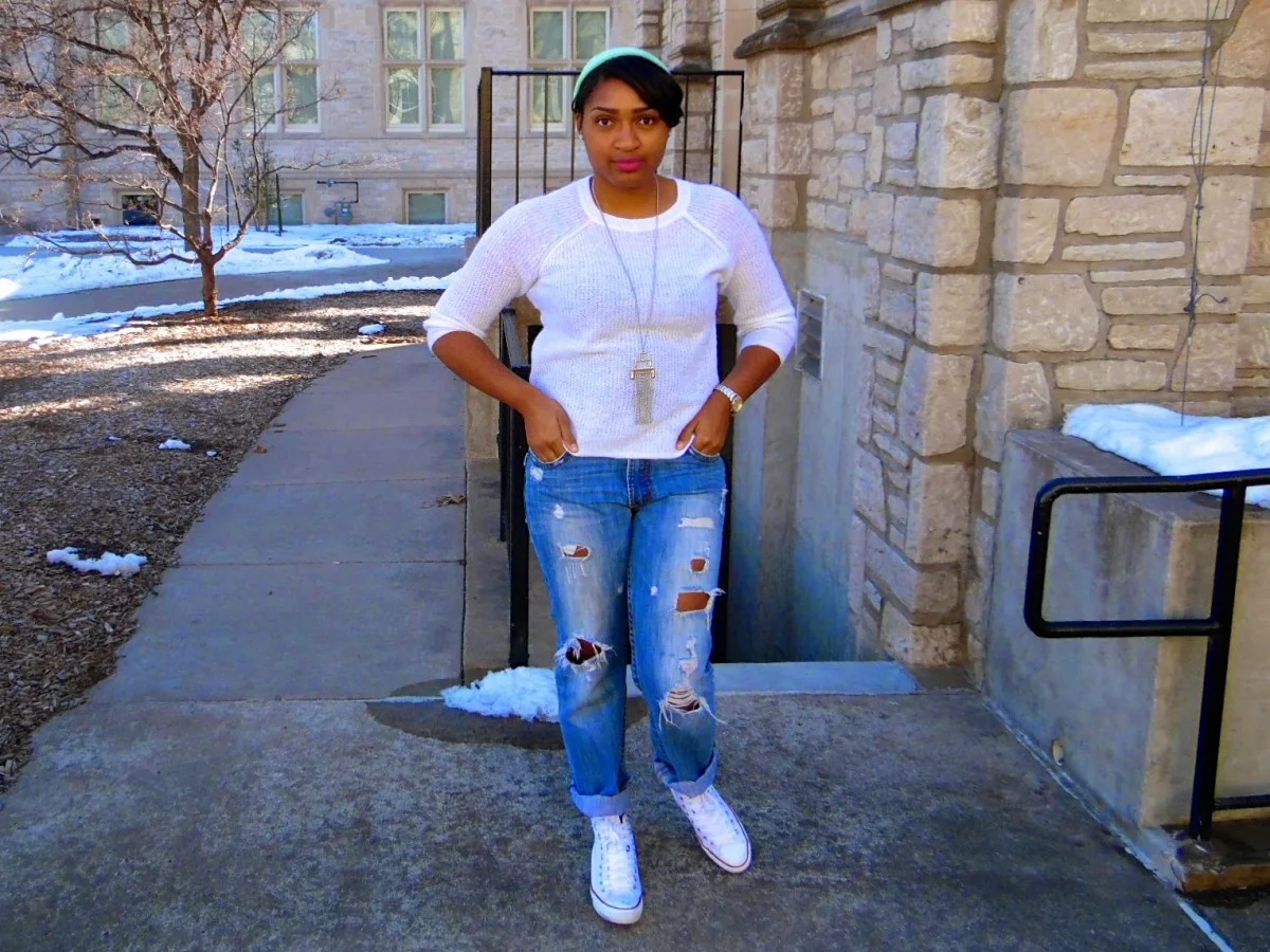 Distressed Denim + Hot Pink Lipstick