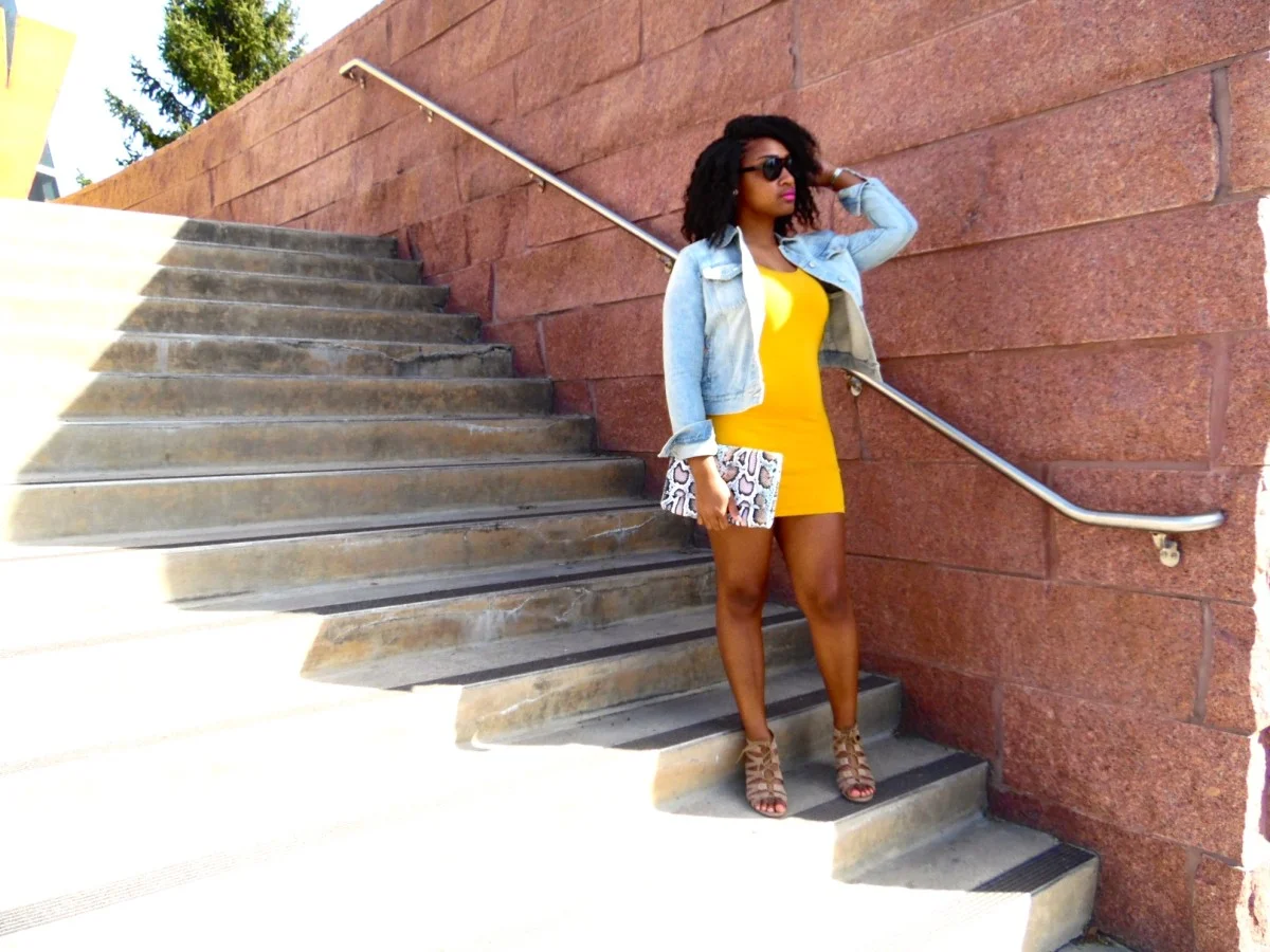 mustard dress with brown boots How To Wear A Jacket Fall Mustard Denim Jacket Boots Yellow Sundress occasion-Back Green dress with frill, Colour:Smoky-Blue Bust 38