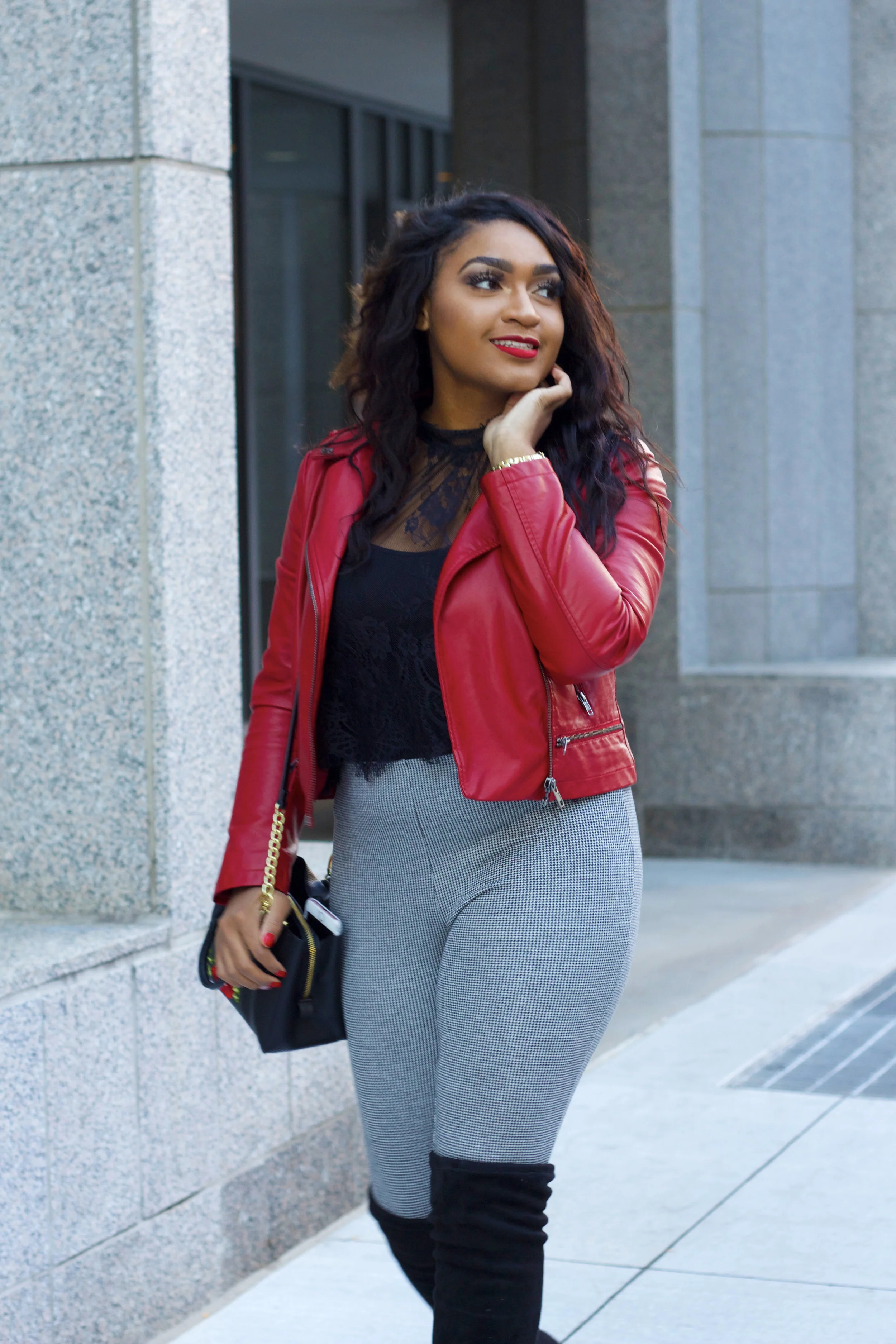 Red Leather Jacket Black Skinnies