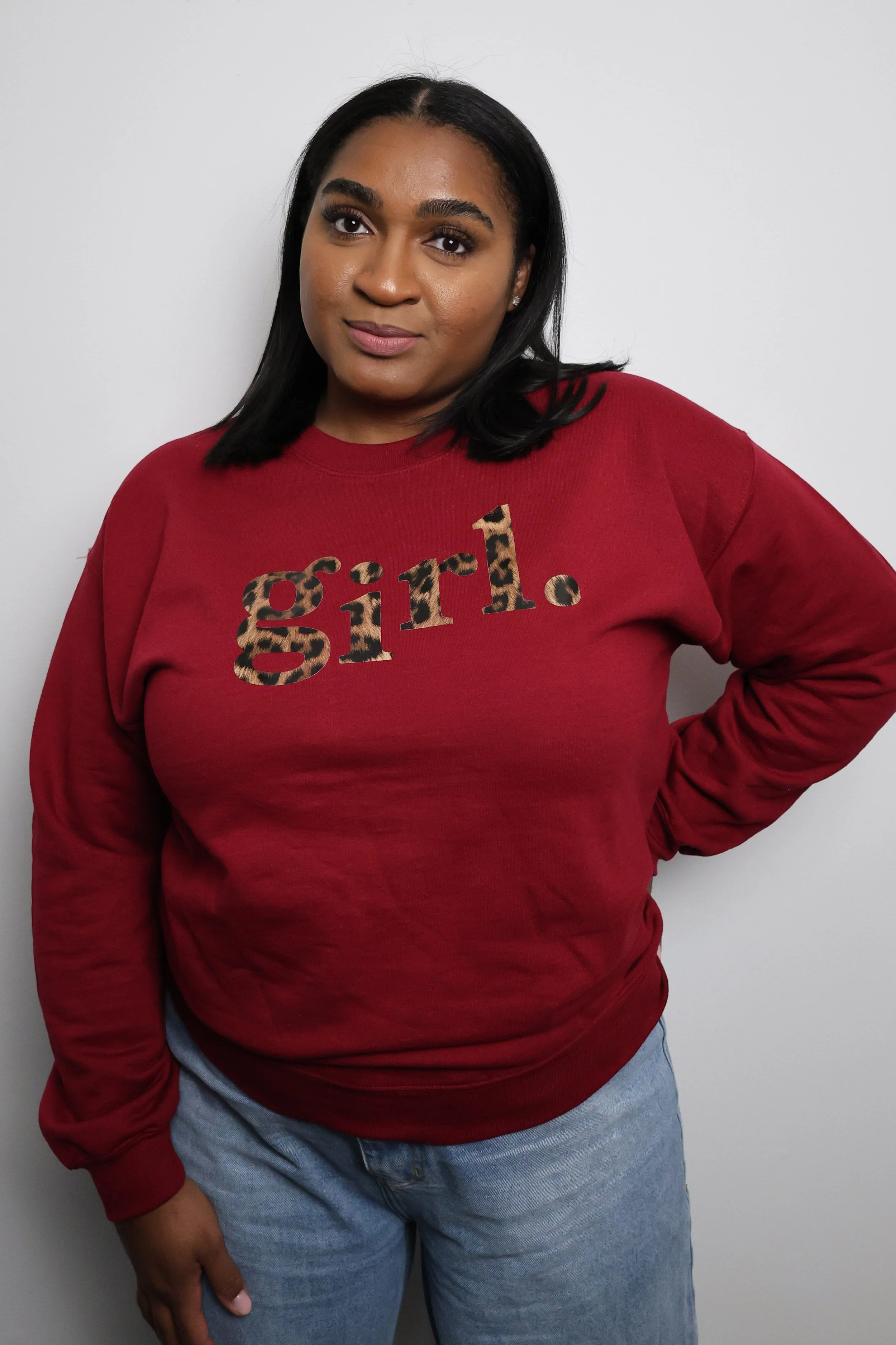 my girl stories sweatshirt in burgundy and leopard.JPG