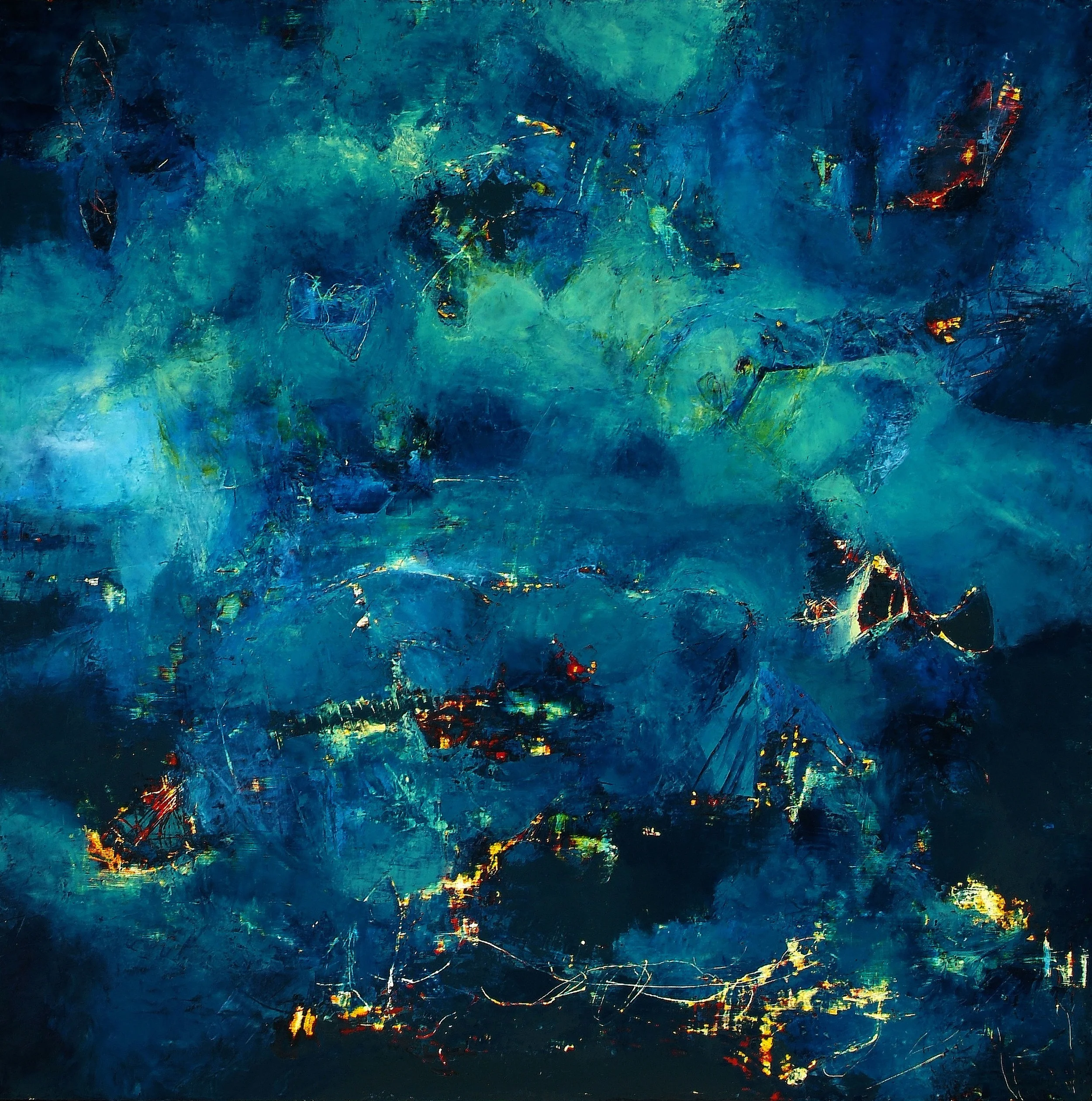 Still Human Oil and cold wax on birch panel 48 x 48 inches