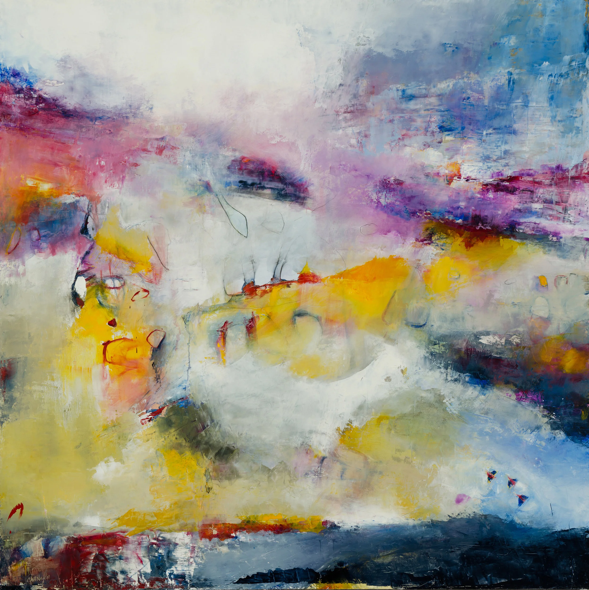 Flight Theory Oil and cold wax on birch panel 48 x 48 inches