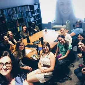 Pictured: me, discovering the best use for a selfie stick, my book club, and Jessica Knoll on the big screen!