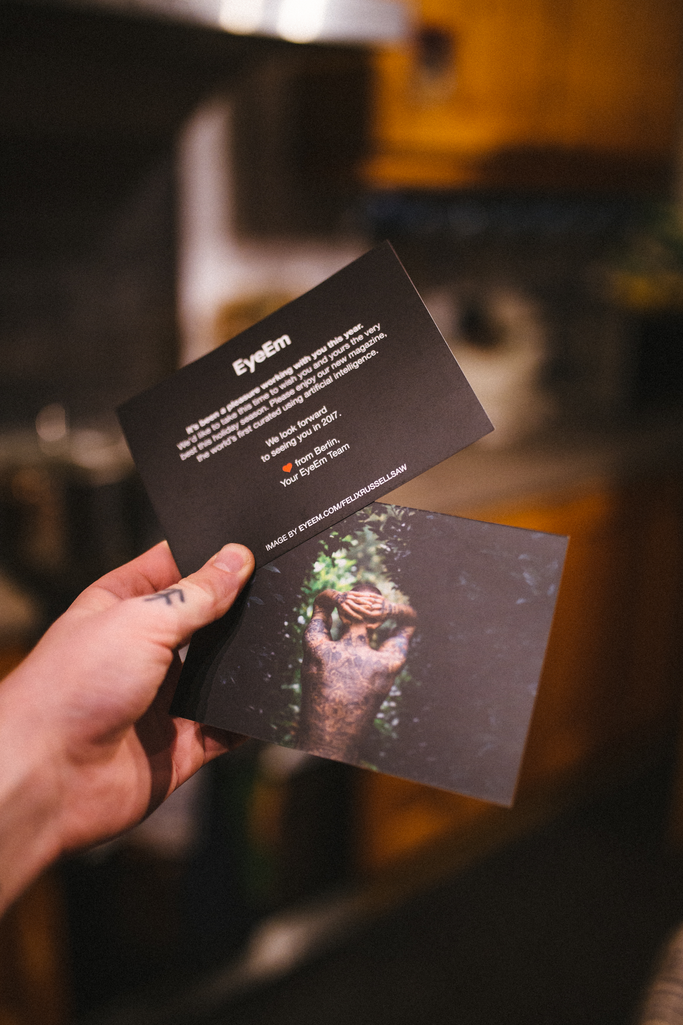 Just before Christmas EyeEm got in contact with me in regards to using my image for their holiday cards to go out to the clients and partners. These guys have featured my work on both their site and in house gallery over in Berlin quite a few times now so its cool to see this coming through too! Check out my profile below. 