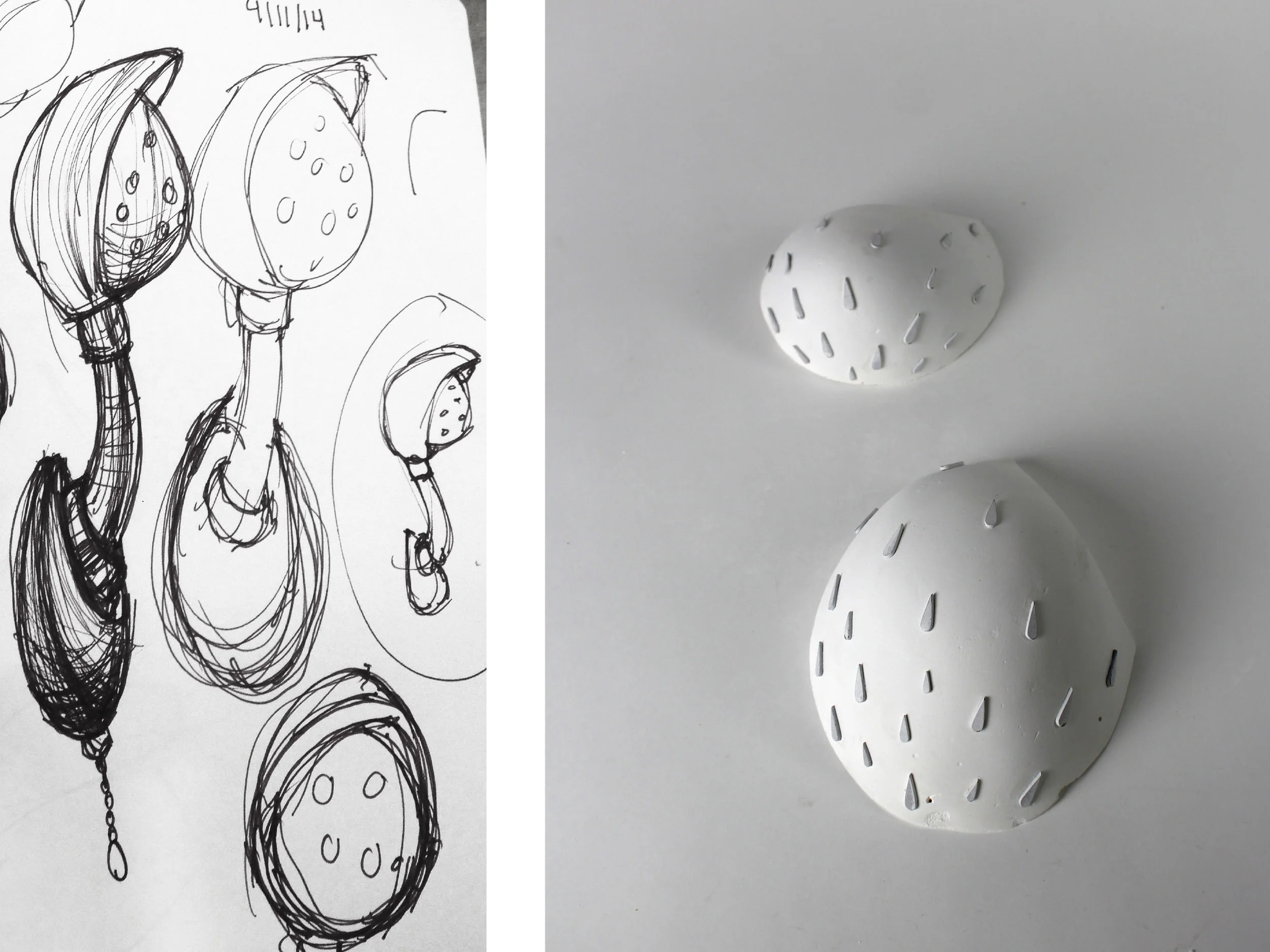FLUIDITY's visual language emulates the motion of water droplets down a surface. For prototypes, I vacuum formed plastic around a plaster mold, but slumping glass would be ideal for mass manufacturing the same form in a high end material and increase the radius of the droplet edges, creating a more organic effect.