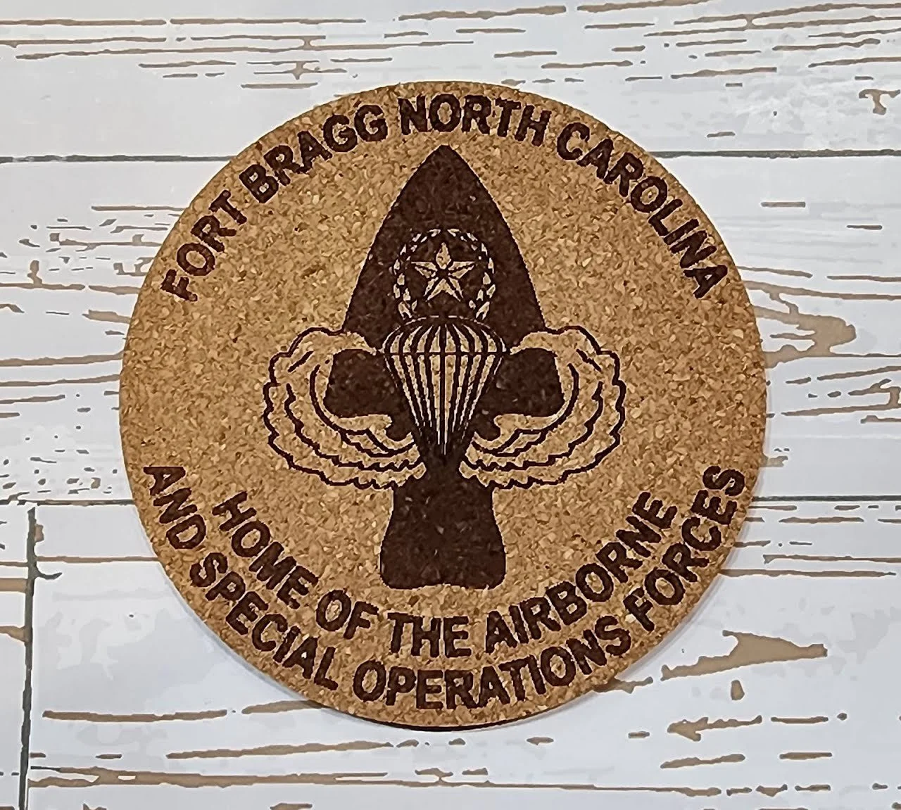 Fort Bragg Cork Coaster - Home of Airborne & Special Operations