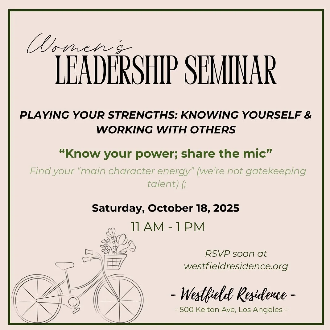 It&rsquo;s time to unlock your main character energy and share it with others! The Women&rsquo;s Leadership Seminar at Westfield is finally beginning THIS SATURDAY ! 

In this first sessions we will delve into deep discussions, listen to a talk by ou