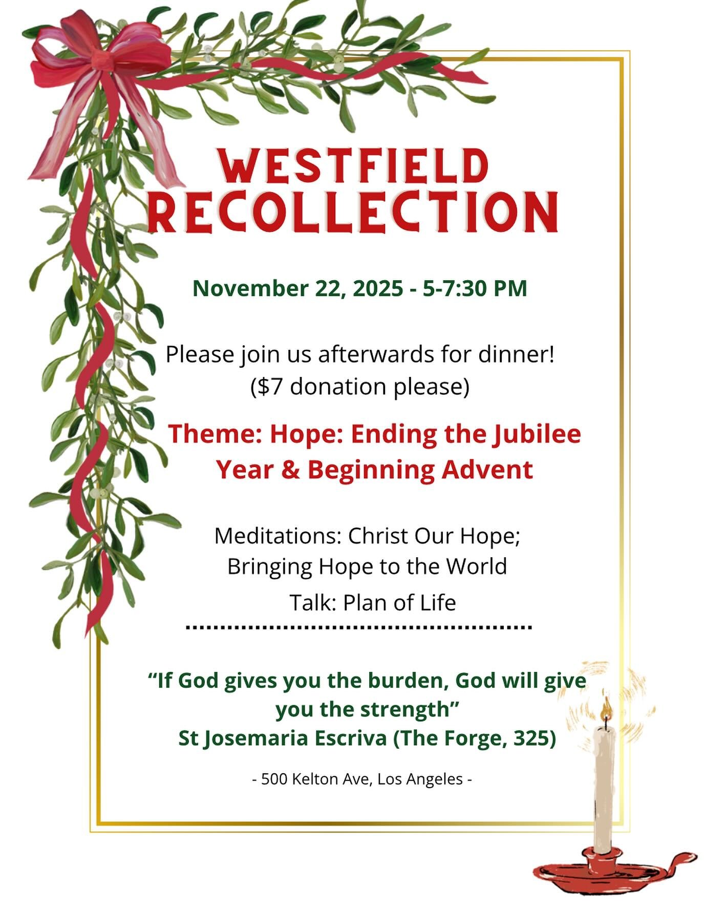 Last recollection of the year is this Saturday, November 22!! We&rsquo;ll be discussing how to end this year with hope, and how to prep our minds for a holy advent! ✝️

#catholic #catholicwomen #womensupportingwomen #professionalwomen #girlboss #wome