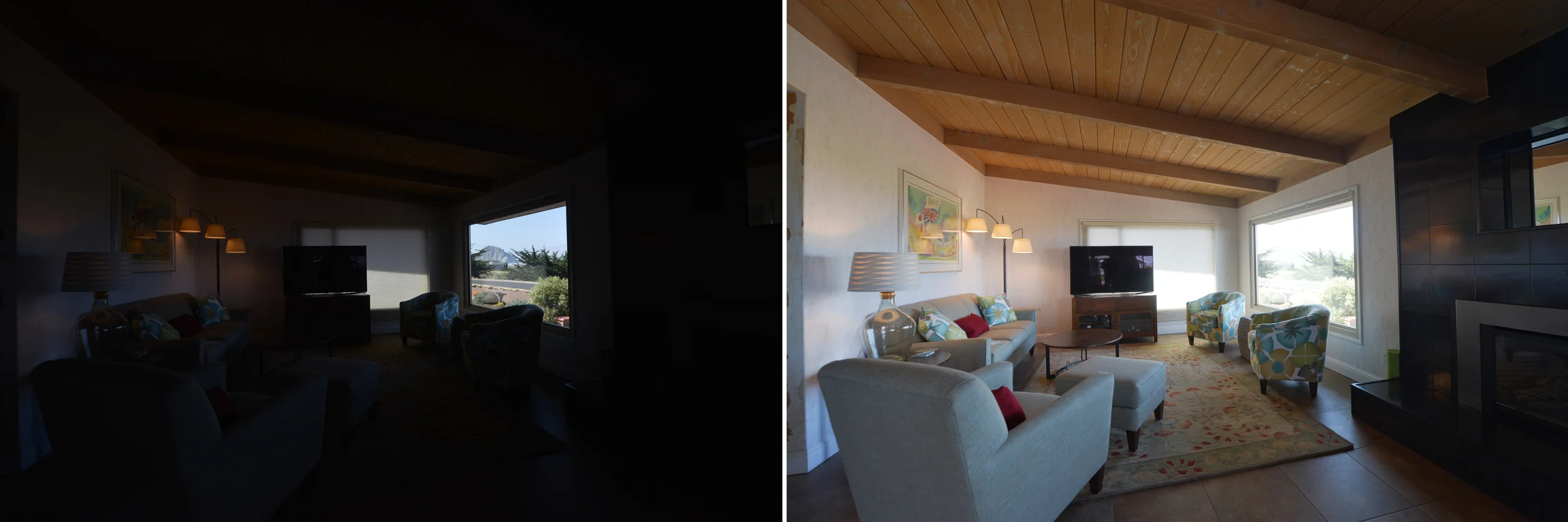 BEFORE. Multiple exposures are shot to capture the proper lighting for exterior and interior.