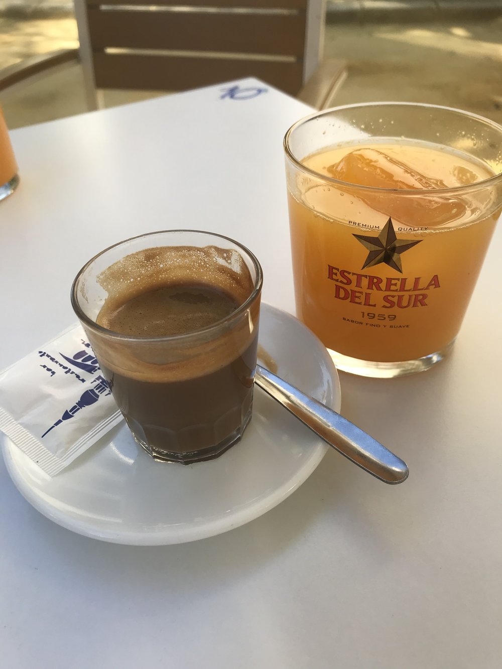 Seville orange juice and cortado from Sincerely Yours Susie Sevilla blog post. Photo credit Susie Cormack Bruce..jpg