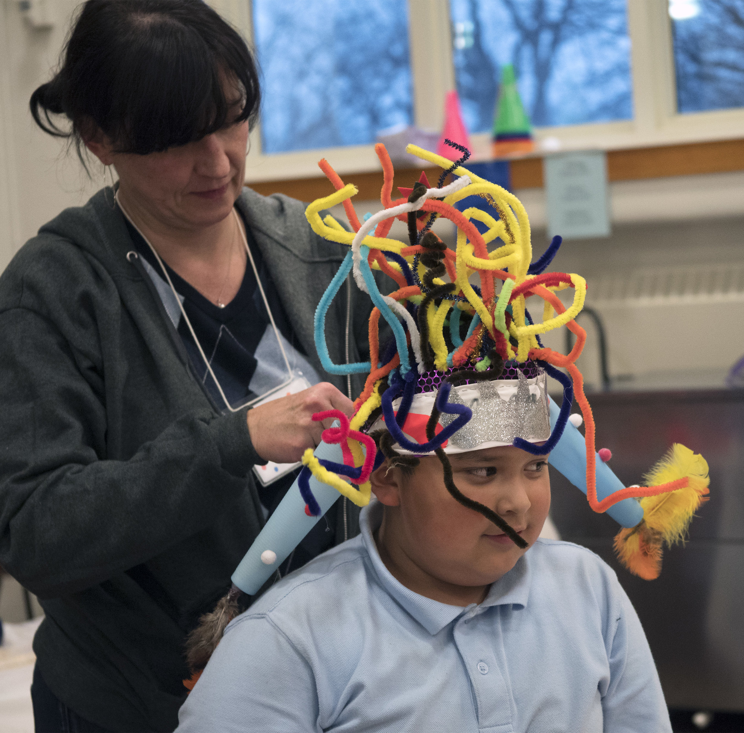  12/2107-Minneapolis, St. Paul, MN - Art Buddies. Kids make costumes with materials from bins of crafts.  