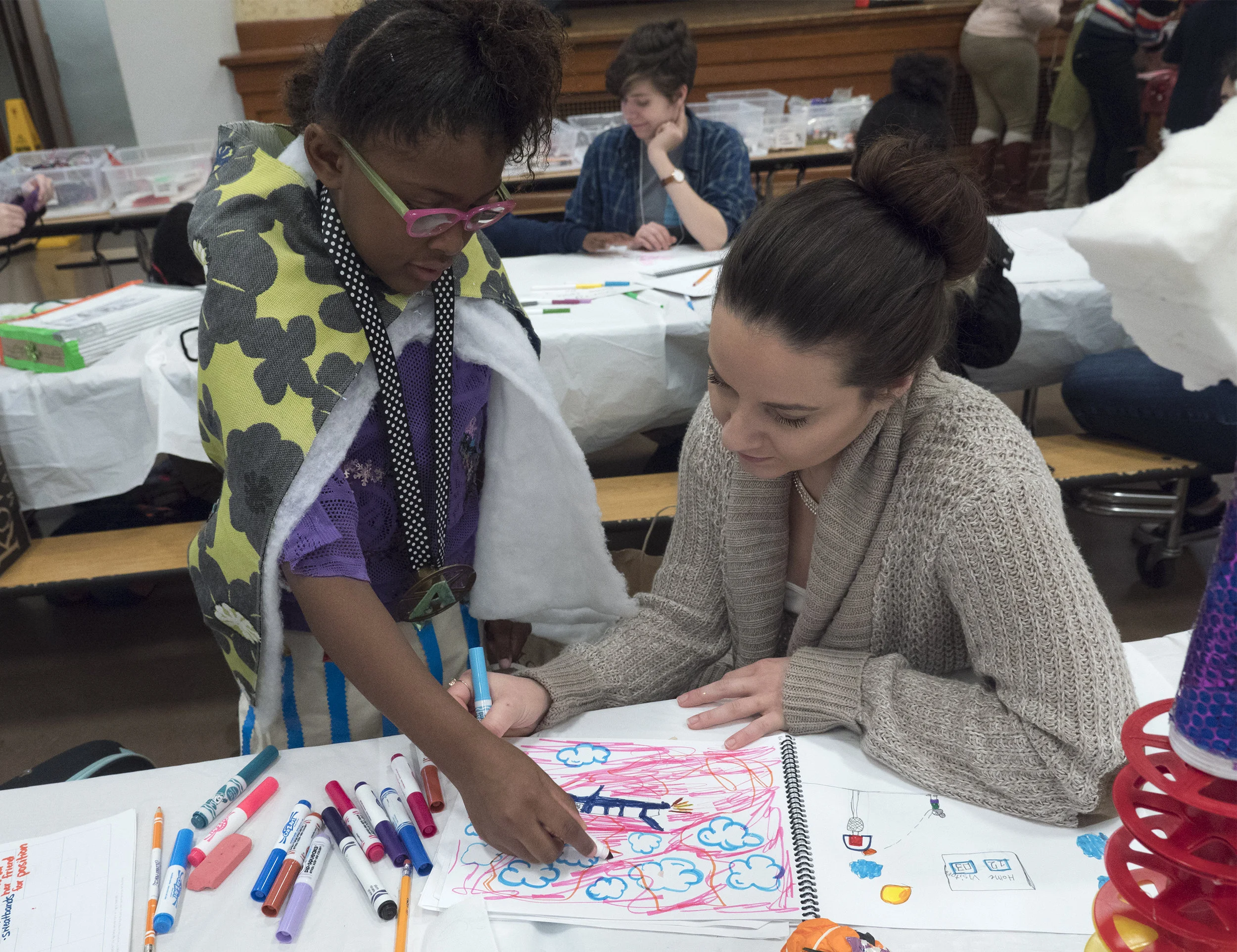  12/2107-Minneapolis, St. Paul, MN - Art Buddies. Kids make costumes with materials from bins of crafts.  