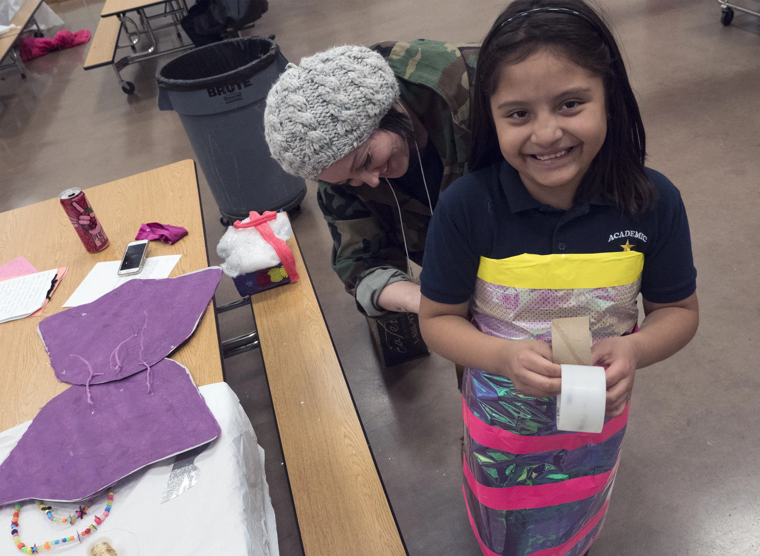  12/2107-Minneapolis, St. Paul, MN - Art Buddies. Kids make costumes with materials from bins of crafts.  