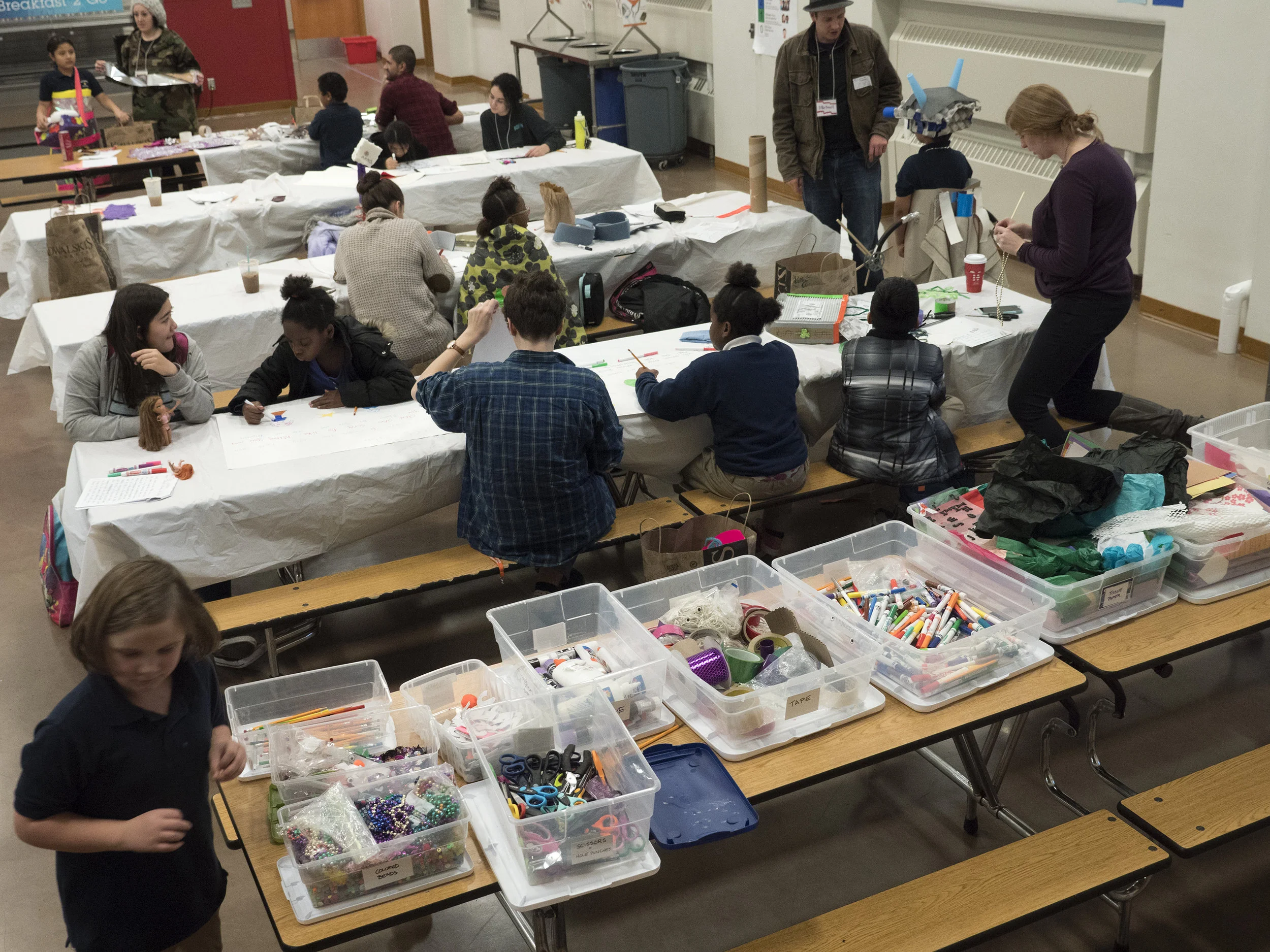  12/2107-Minneapolis, St. Paul, MN - Art Buddies. Kids make costumes with materials from bins of crafts.  