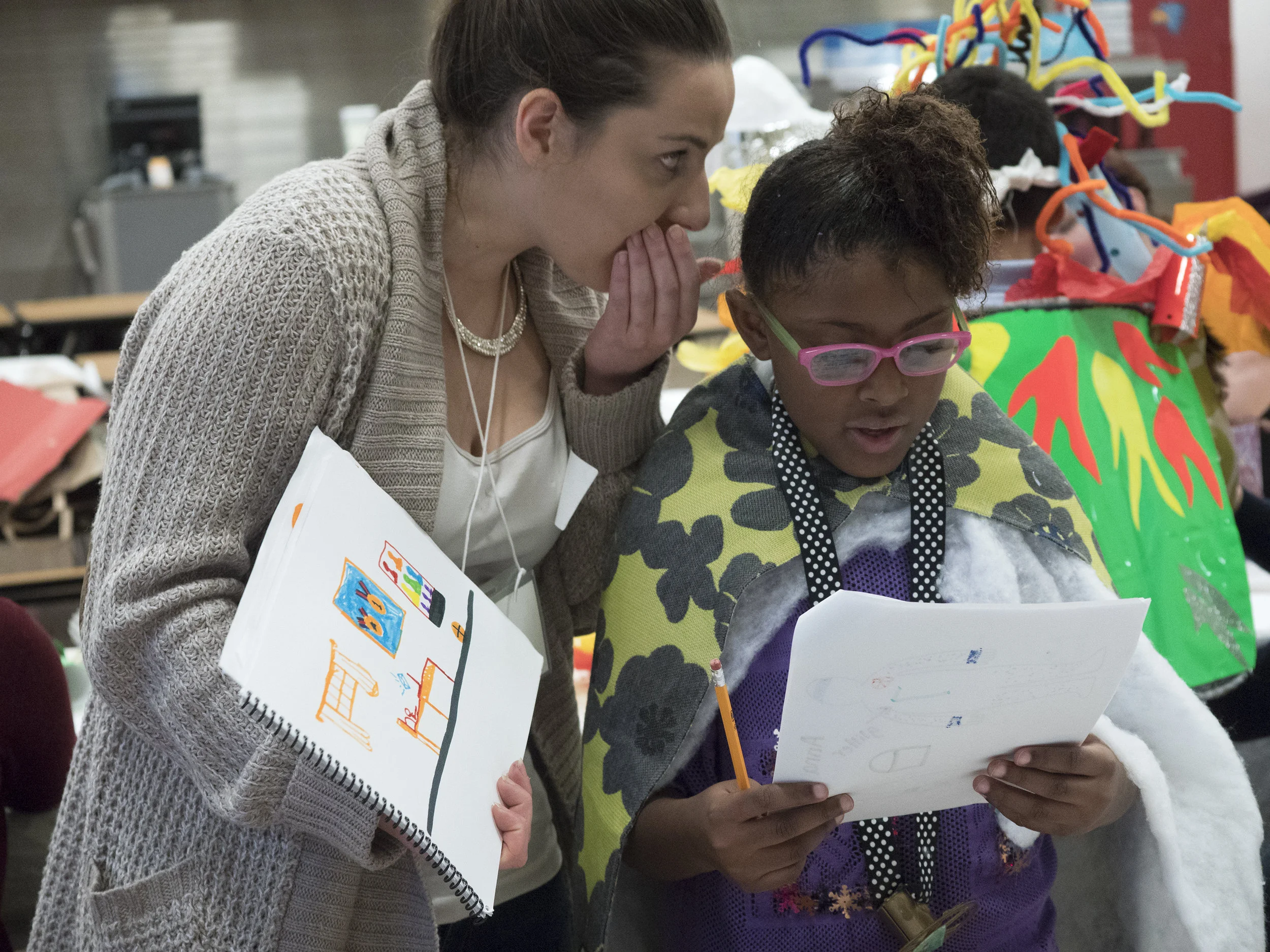  12/2107-Minneapolis, St. Paul, MN - Art Buddies. Kids make costumes with materials from bins of crafts.  