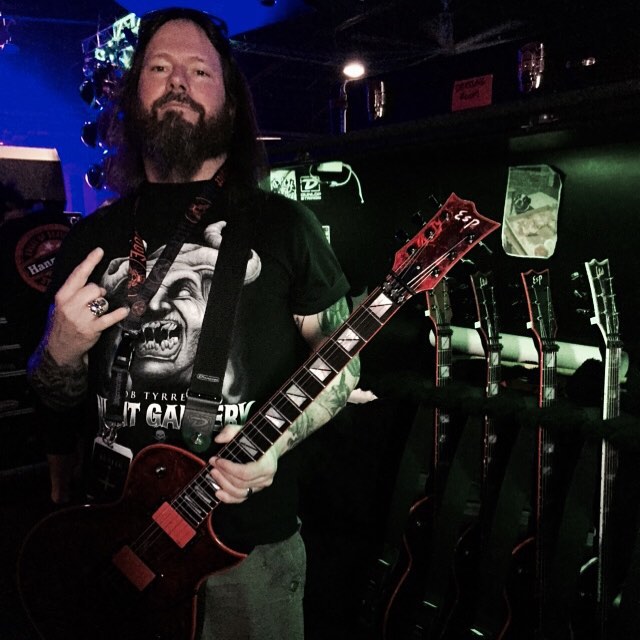 @garyholtofficial with his arsenal of @espguitars at soundcheck in Asheville NC July 28th. #esp #dunlopstrings #emgpickups