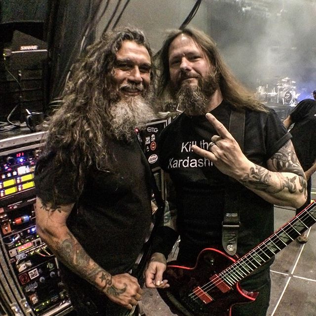 Tom Araya and Gary Holt just before hitting the stage and shredding the faces off SLAYER fans in Bristow, VA., July 24, 2015 #SLAYER2015 #REPENTLESS