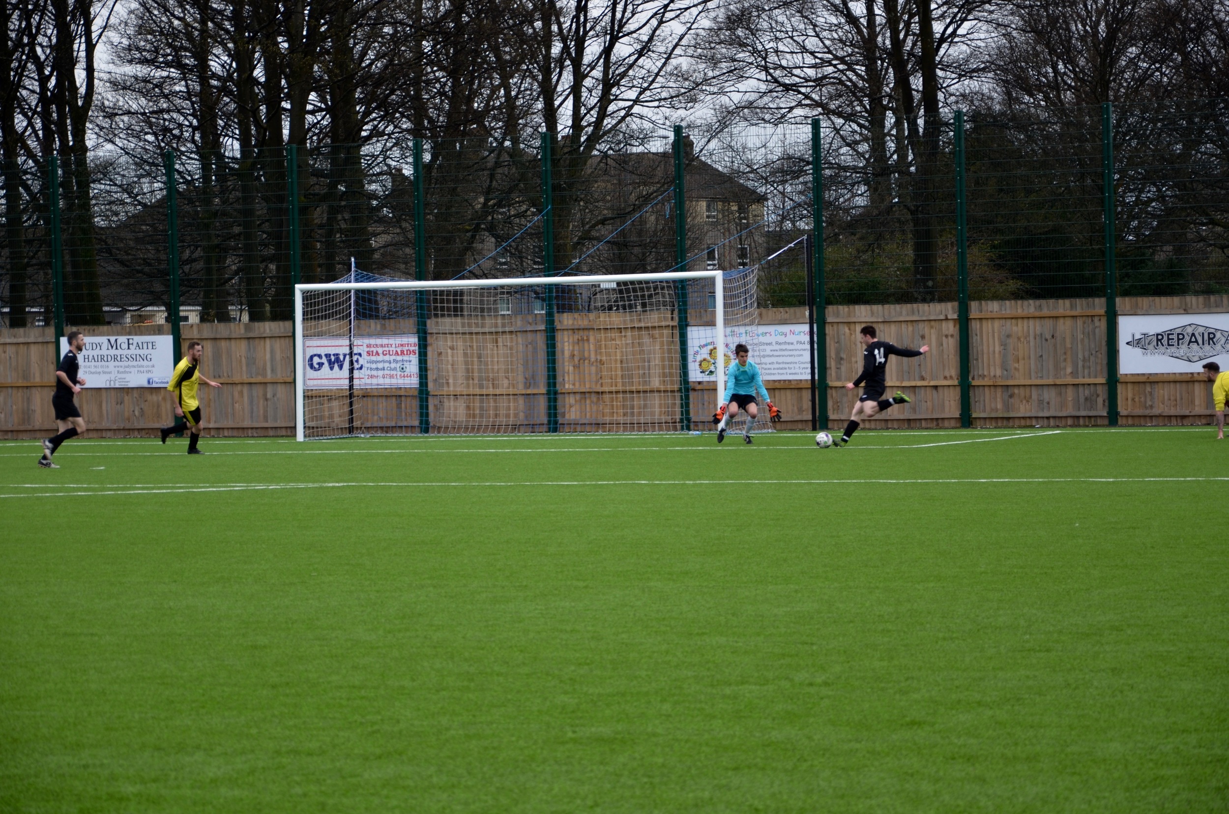 Davy T turned the defender inside out but was foiled by the goalkeeper