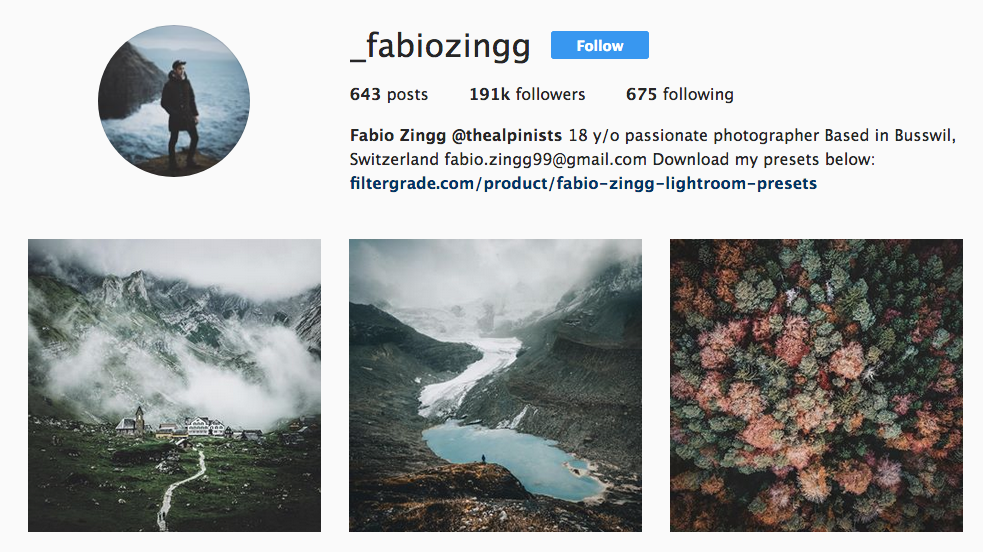 Little information on the actual photographer himself can be found, but pretty much anywhere you find his photographs, that sales pitch for the presets is the first thing you find.