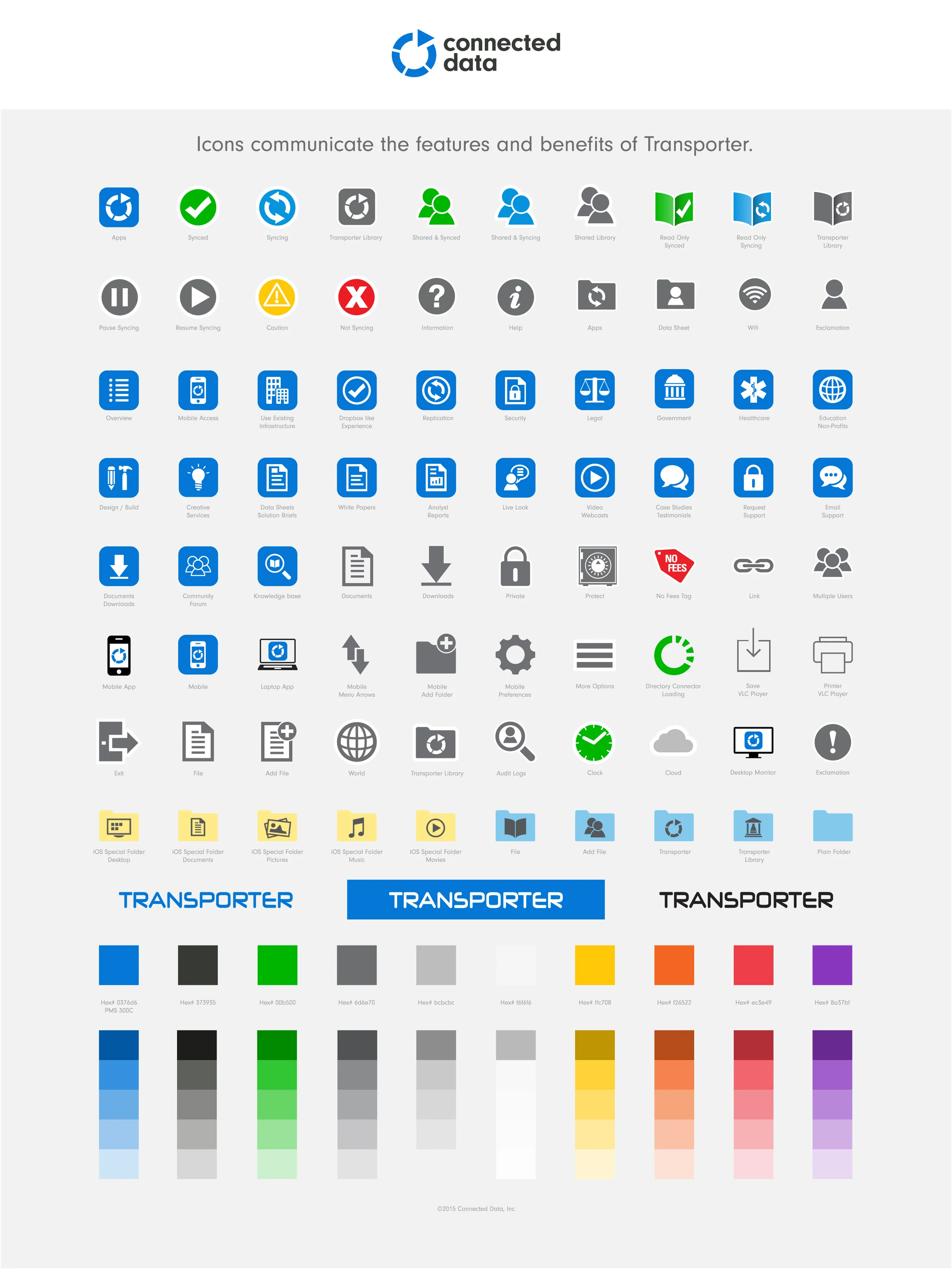 Poster: colors, logos, and icons.