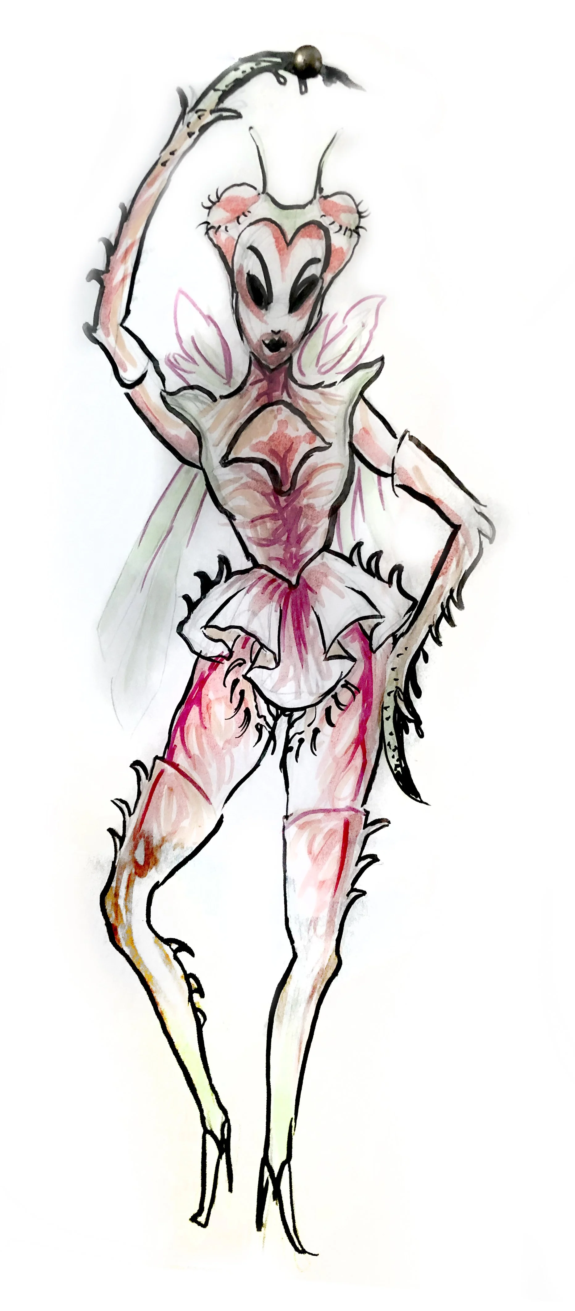 Concept design for Praying Mantis costume collaboration with Auntie Heroine
