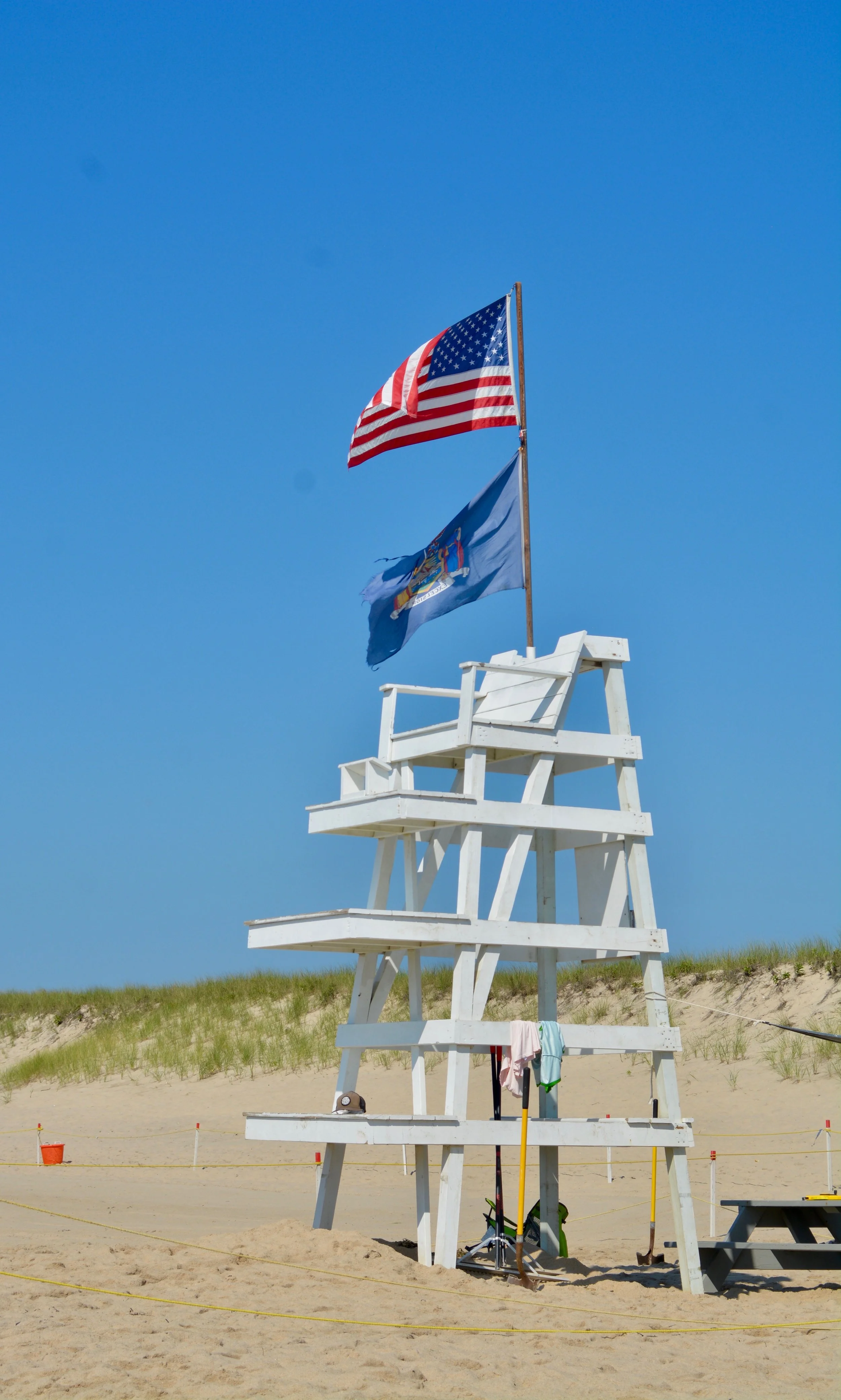 Flags Beach Sand Tower Sky 