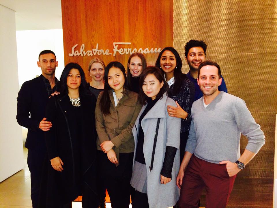 Pictured: The student team and company executives at the Salvatore Ferragamo head office on Fifth Avenue in Manhattan.