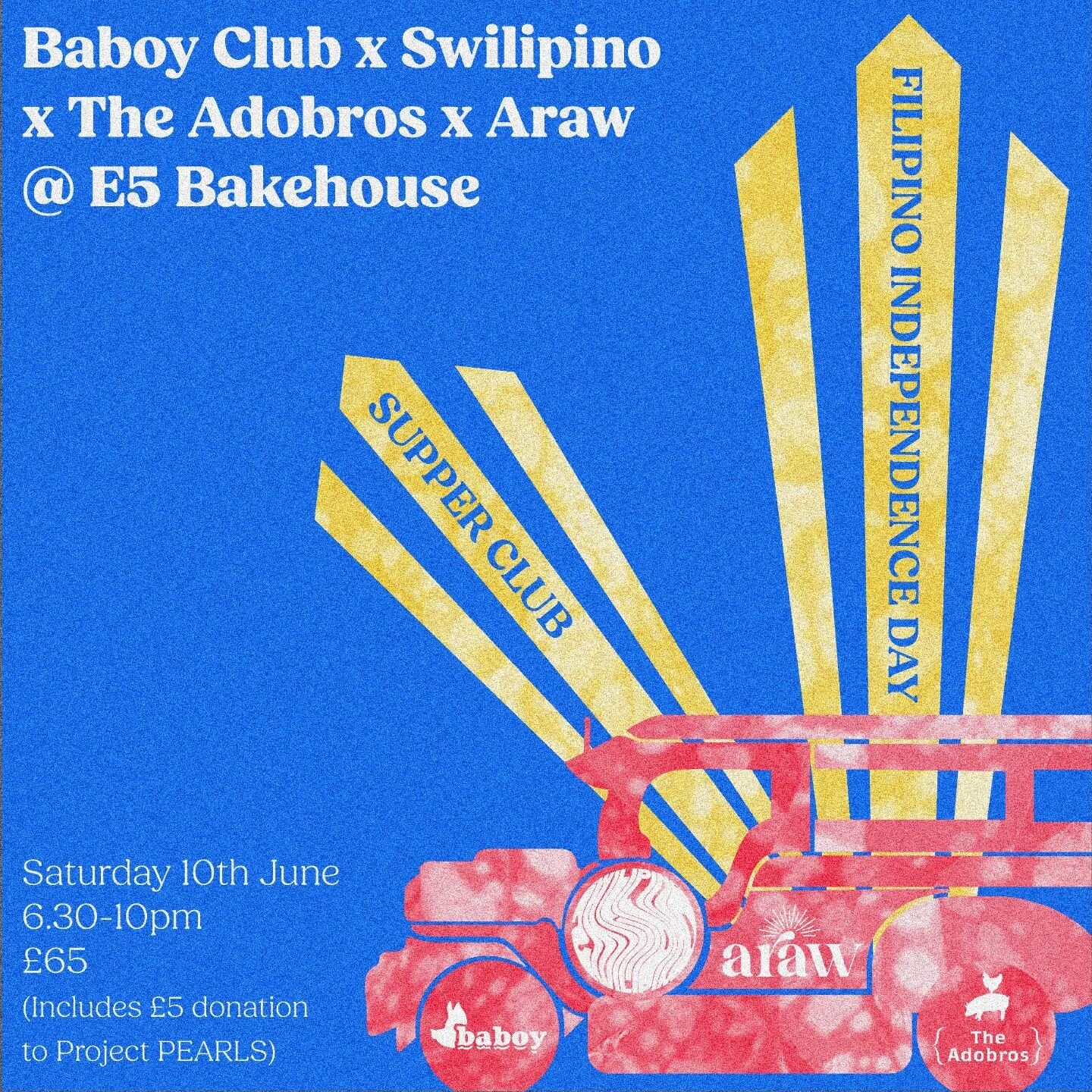 For one night only, @arawlondon
@baboyclub @swilipino and @theadobros are joining forces for a MEGA SUPPER CLUB to celebrate Filipino Independence Day and fundraise for @projectpearls!
.
To honour our heritage, four Filipino supper clubs have banded 