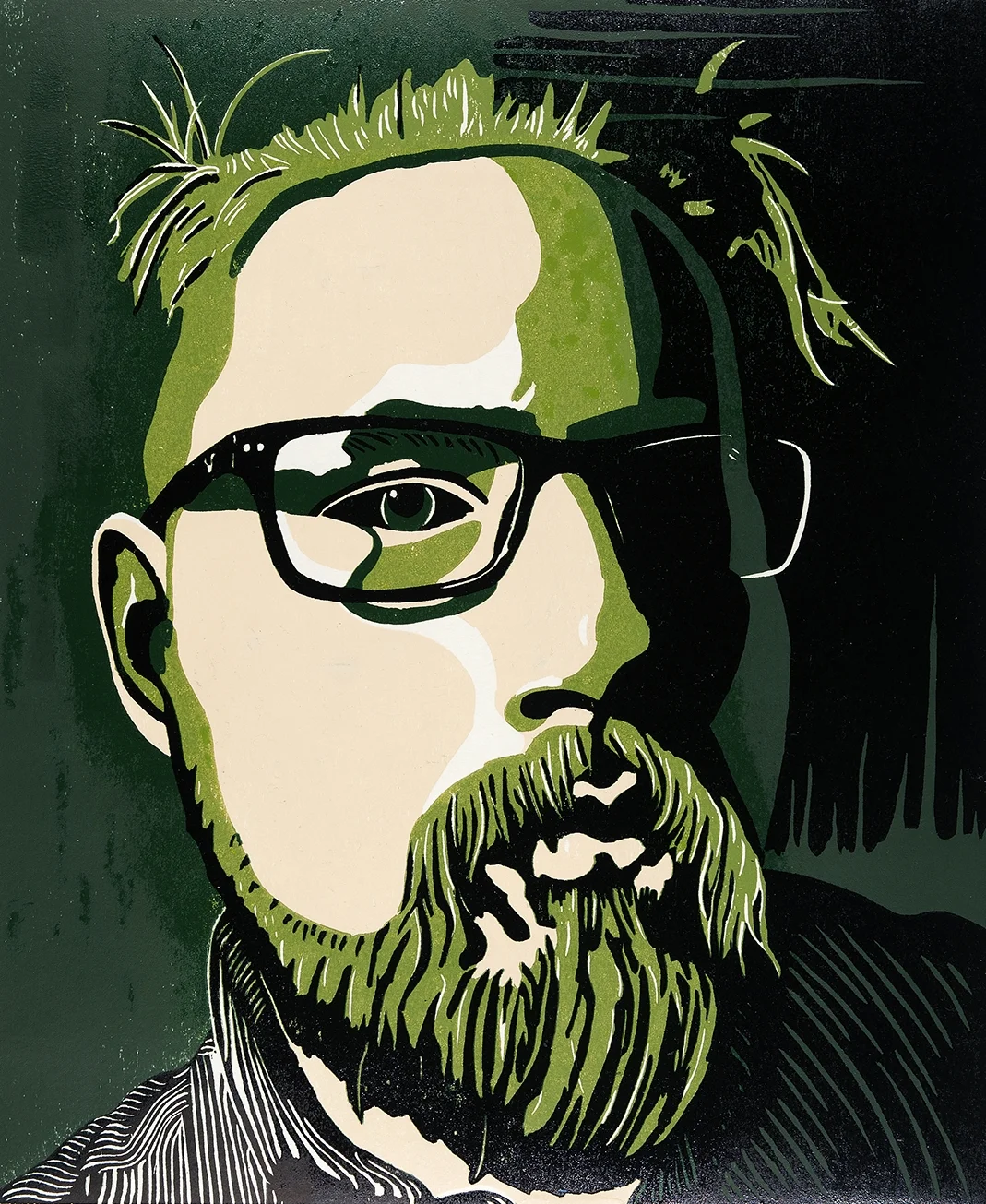   Self Portrait   Three color wood relief print 